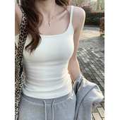 绝美白色小吊带背心女夏内搭外穿带胸垫修身 美背文胸一体打底上衣