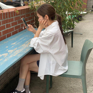 白色长袖衬衫女春夏款韩系正肩宽松廓形百搭休闲纯棉防晒衬衣外套