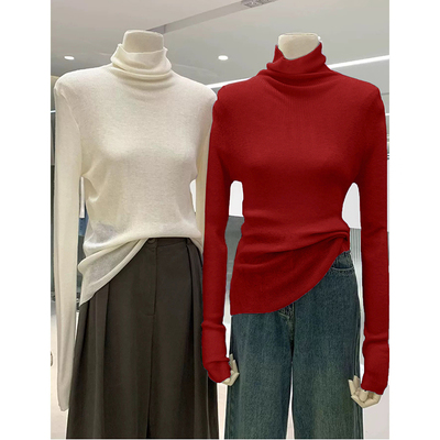 【送运费险】红色高领羊毛针织衫