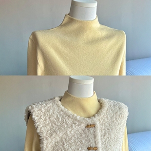 软糯半高领针织衫女秋冬皮草内搭超好看洋气奶黄色毛衣打底衫上衣