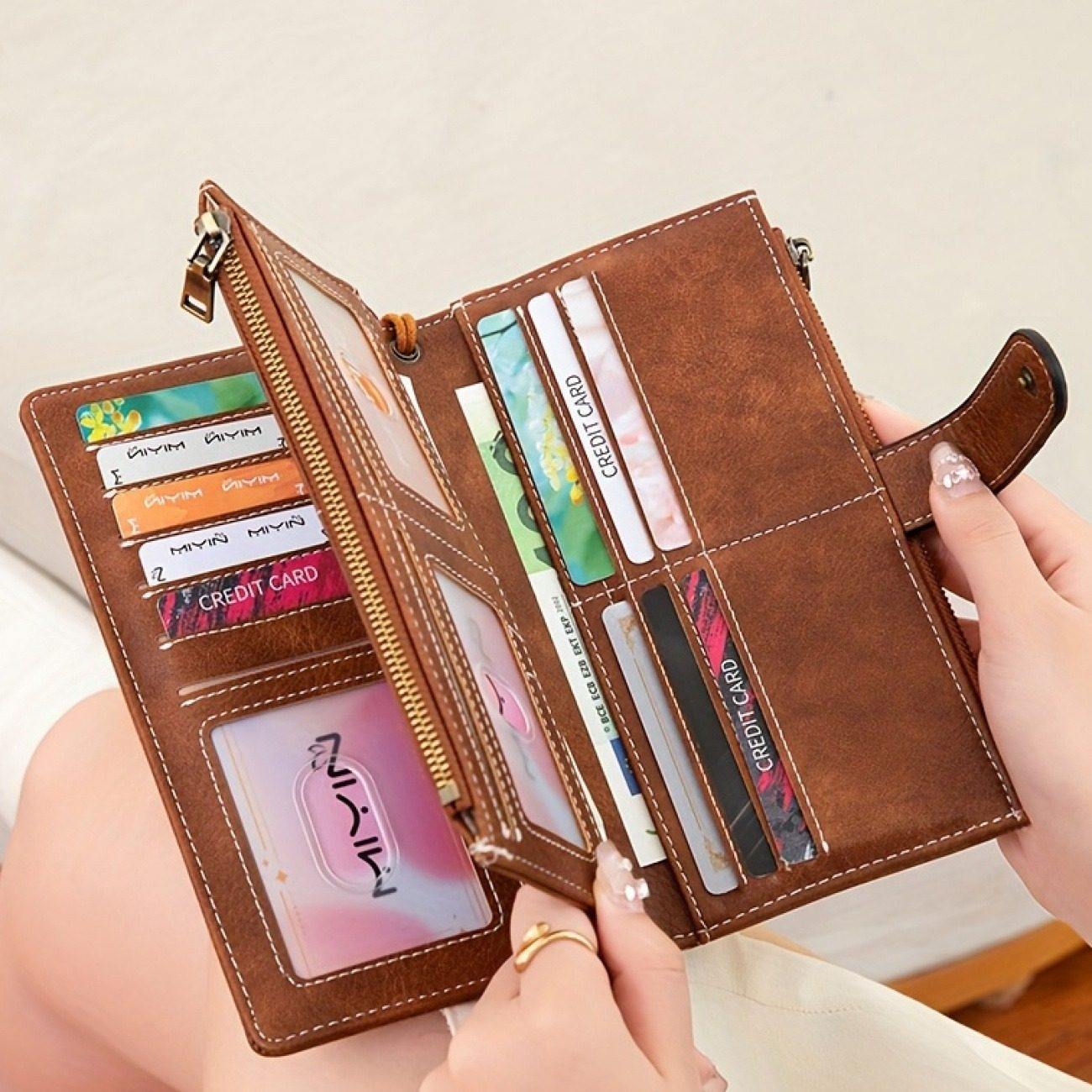 复古风大容量钱包RFID防盗刷手拿包女多卡位拉链PU皮革三折收纳包,箱包皮具/热销女包/男包,手拿包,淘宝优惠券,粉丝福利购,淘宝优惠卷