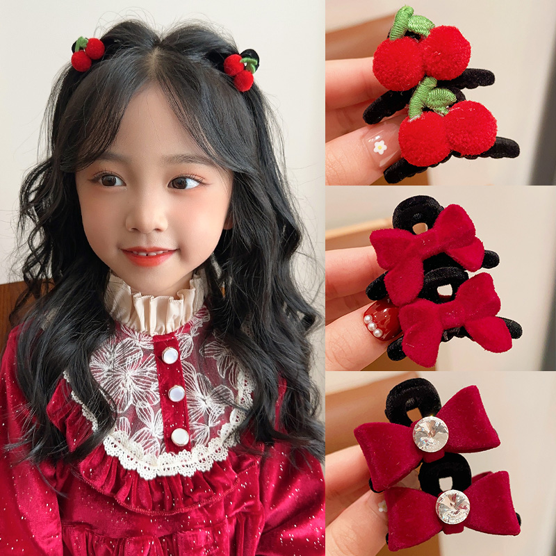 儿童发夹女孩双面蝴蝶结丝绒抓夹