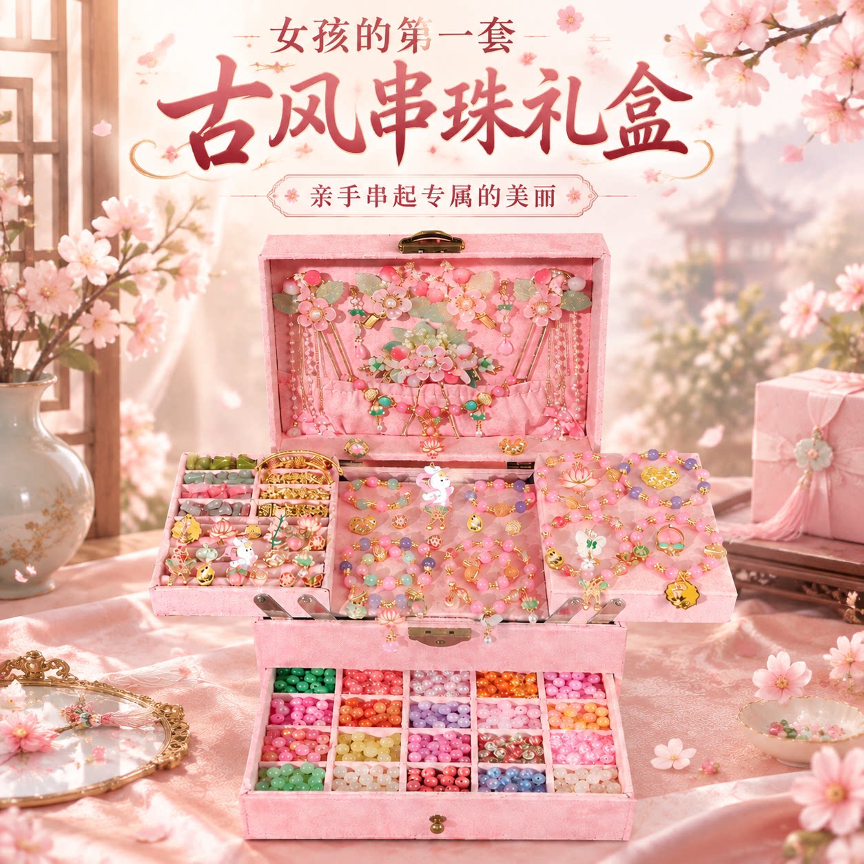 串珠diy手工材料套装儿童古风琉璃手串礼盒女孩珠子手串生日礼物8