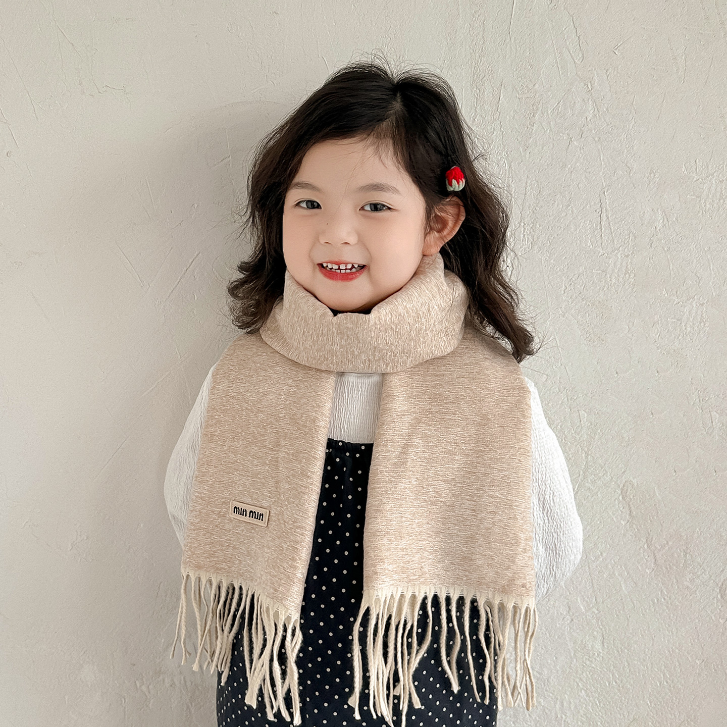 韩系纯色流苏长款儿童围巾小女孩秋冬季新款防寒围脖女童保暖脖套