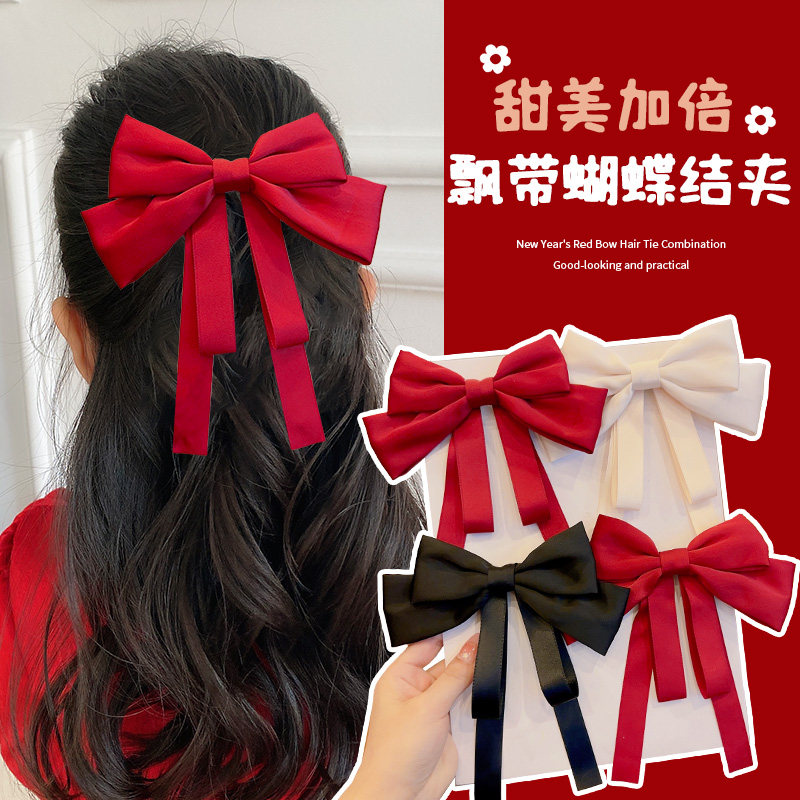 儿童红色蝴蝶结发夹小女孩甜美不伤发后脑勺发卡宝宝发饰女童头饰