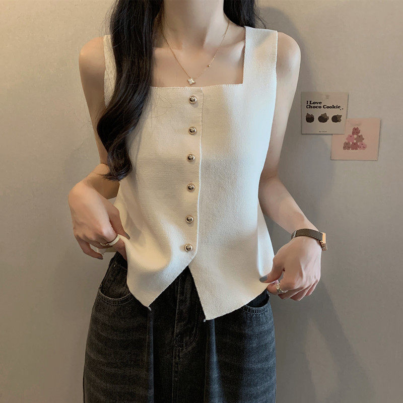 华姐甄选针织衫女小香风方领内搭小吊带背心女春季高级感外穿上衣