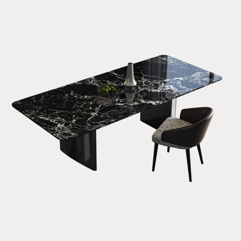黑玫瑰奢石餐桌长方形大理石