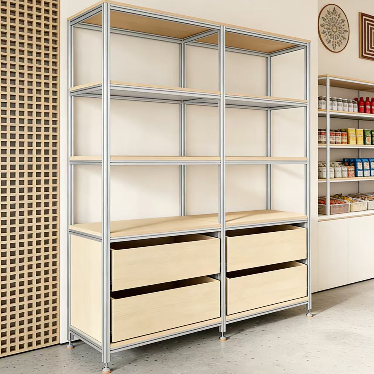 铝型材多功能DIY 多层置物架落地收纳海洋板展示柜桦木储物架展示