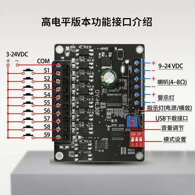 24V30W大功率语音播报提示模块高低电平触发一对一MP3播放HL30F