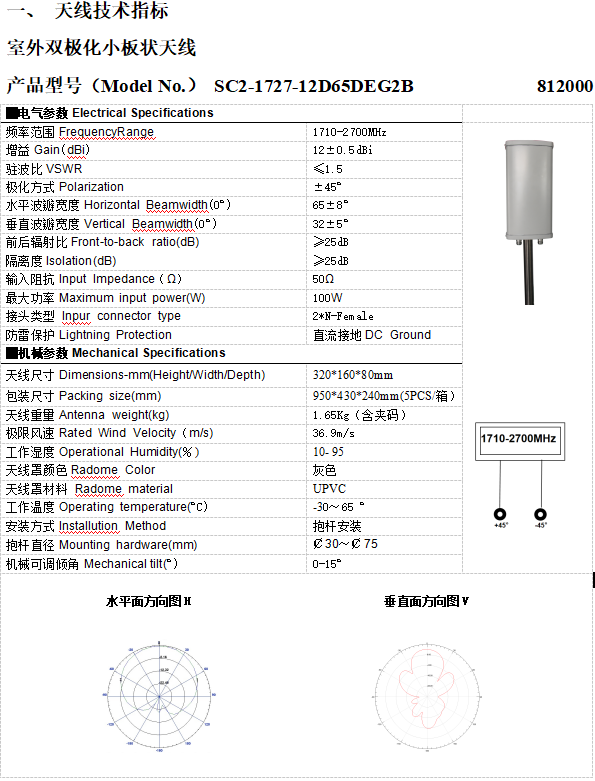 4G5G通信基站天线高增益8-21db定向全频双极化板状天线多端口双频