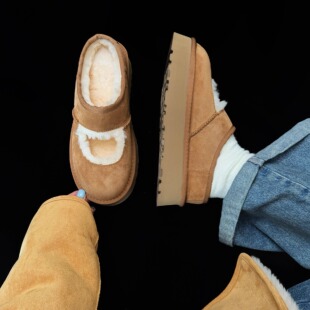 【厚底玛丽珍】4CM|羊皮毛一体雪地靴真皮真毛增高轻便保暖新款