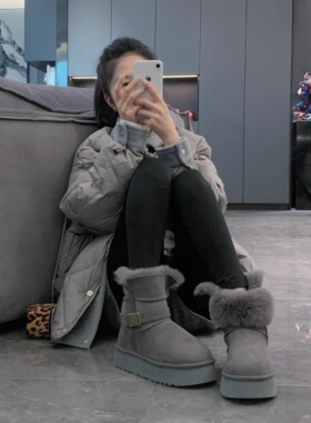 【厚底小骑士靴】4CM｜筒高17增高两穿羊皮毛一体雪地靴轻便时尚