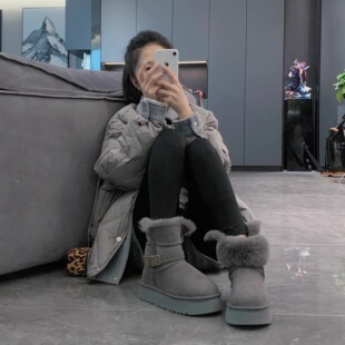 【厚底小骑士靴】4CM|筒高17增高两穿羊皮毛一体雪地靴轻便时尚