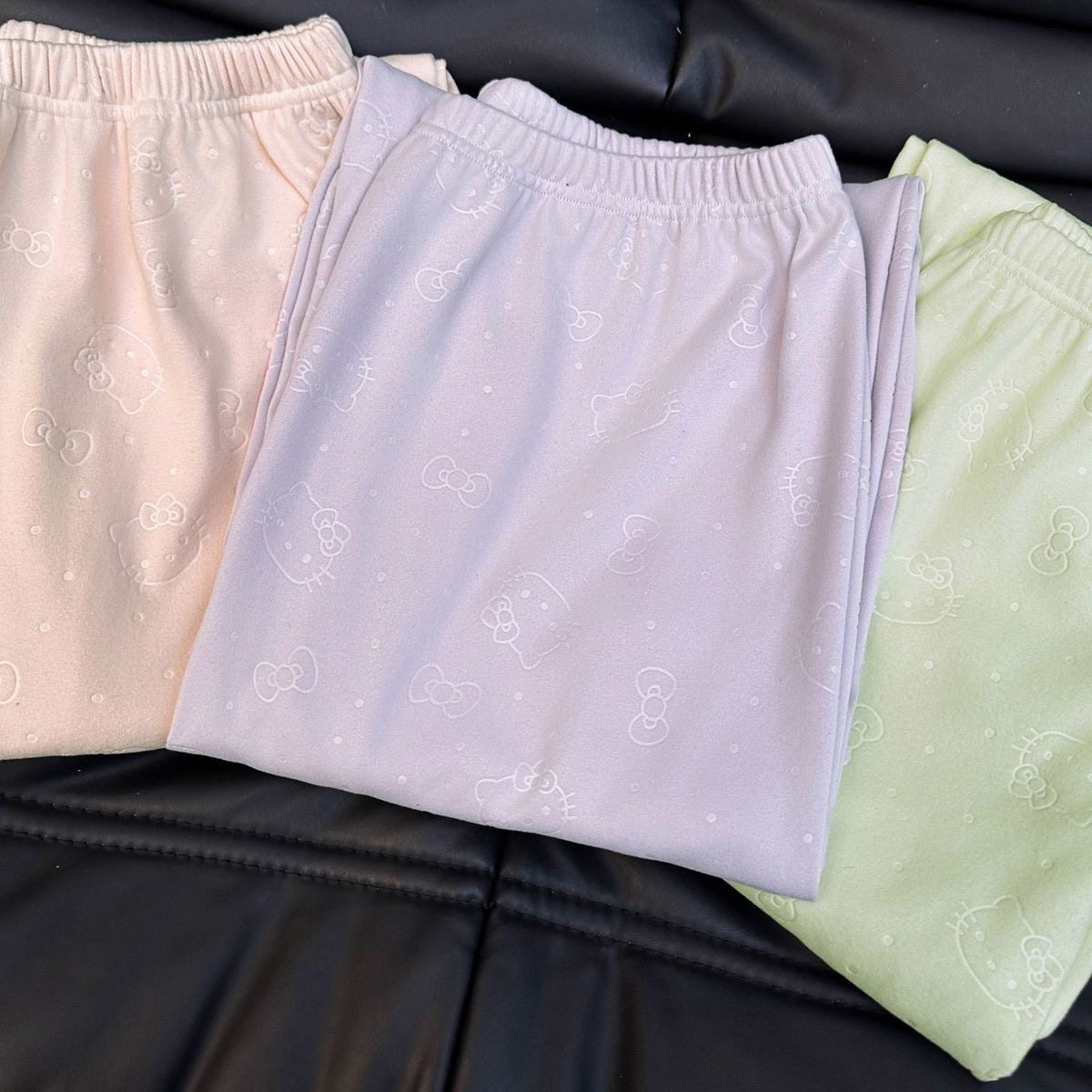 春秋新款宽松大码300斤可穿休闲百搭高级绿色凹凸kt猫家居长裤