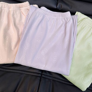 300斤可穿休闲百搭高级绿色凹凸kt猫家居长裤 春秋新款 宽松大码