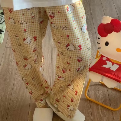 黄色KT猫ins风卡通日系睡裤学生春秋夏季薄款可爱宿舍休闲裤外穿