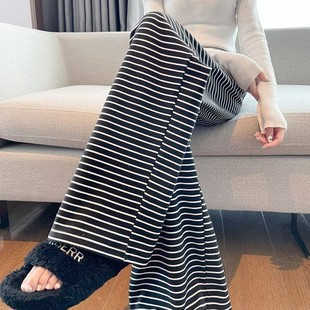 条纹睡裤女秋冬德绒长裤加厚保暖ins风2025新款可外穿冬天家居裤