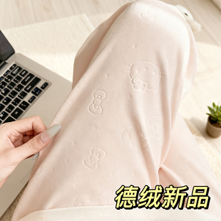 秋冬季遛弯裤子软糯德绒保暖睡裤女长裤kt猫宽松休闲印花裤可外穿