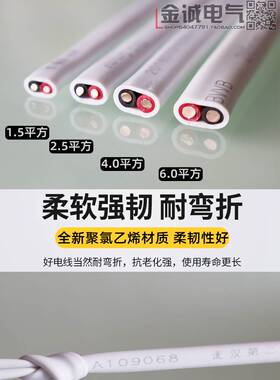 武汉二厂电线两芯护套飞鹤BVVB2*1.5 2.5 4 6平方纯铜硬芯足100米