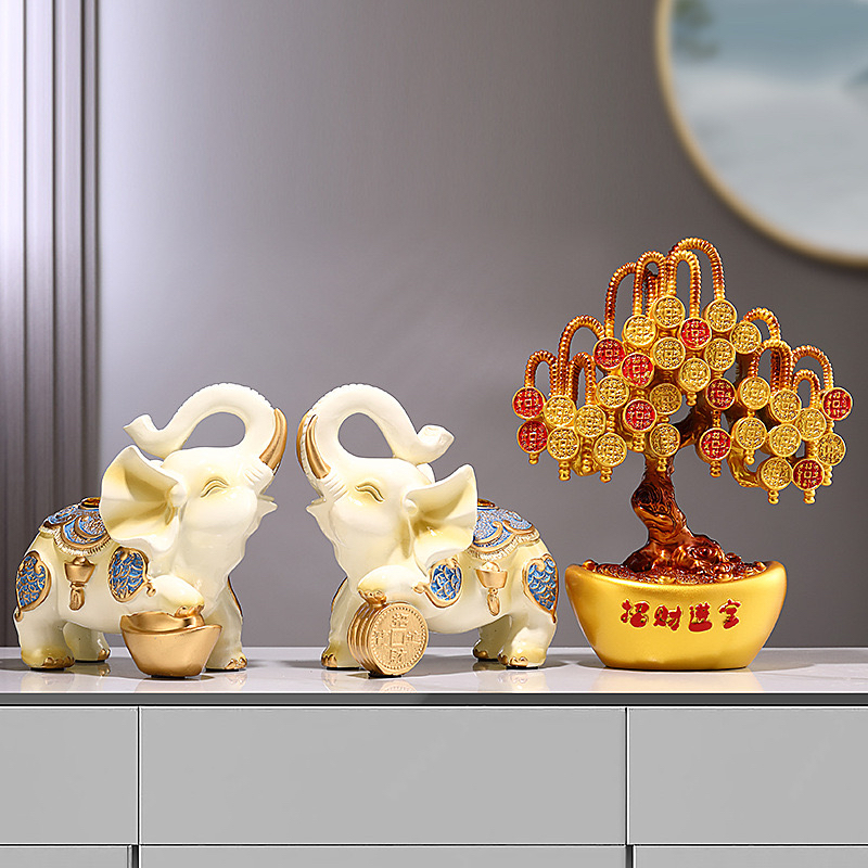 招财大象客厅玄关摆件树脂创意财