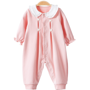 春季连体衣女宝宝纯棉婴儿春秋舒绒哈衣长袖爬服百天可爱女童洋气