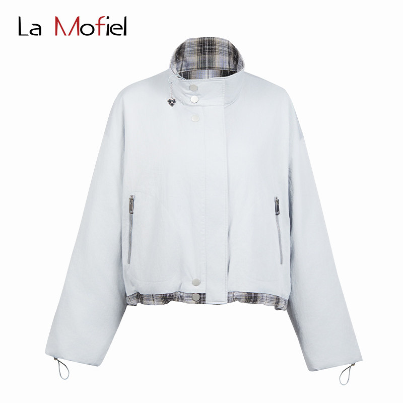 La Mofiel/蓦霏双面穿高领抽绳落肩加厚棉服 短款夹克外套女休闲