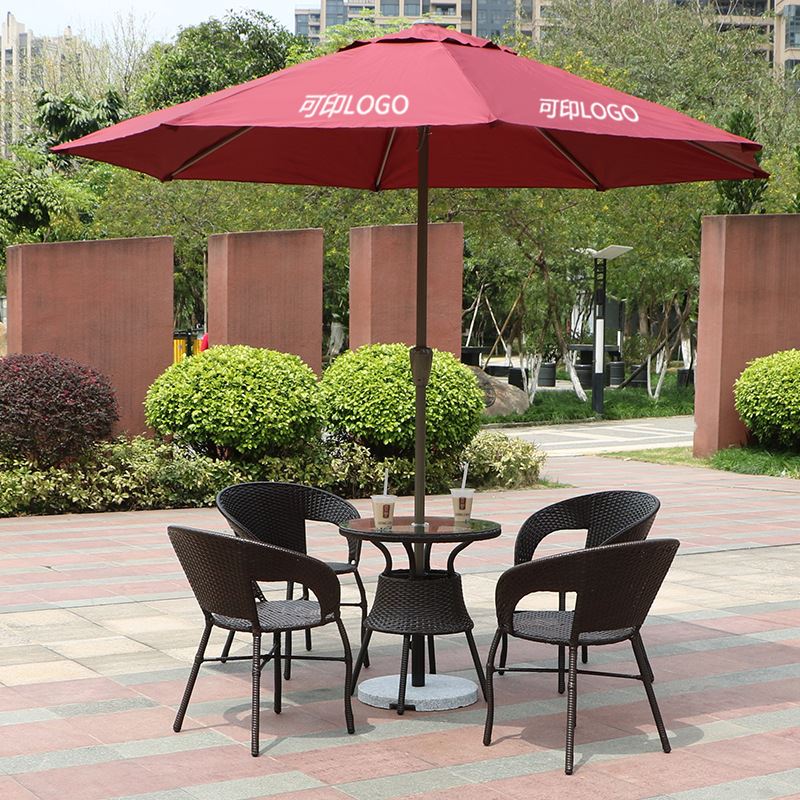 户外休闲仿藤椅家具带太阳伞咖啡奶茶店甜饮室外遮阳伞桌椅组合