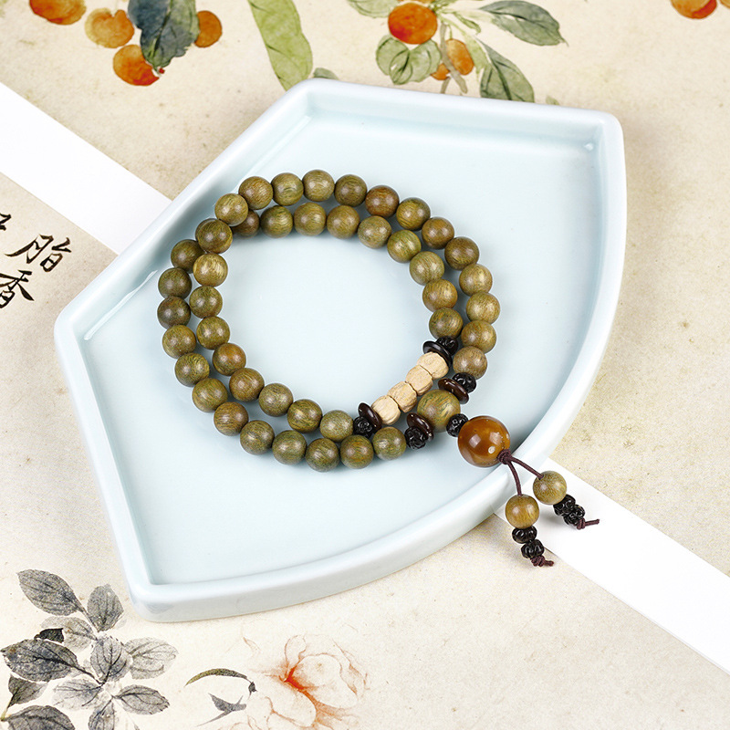 天然百香籽绿檀手串木质文玩民族风女佛珠檀香木手串男配饰国风款