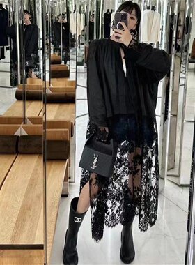 高品长袖衬衫连衣裙女26ss春季韩版宽松蕾丝拼接长款H型t恤裙上衣