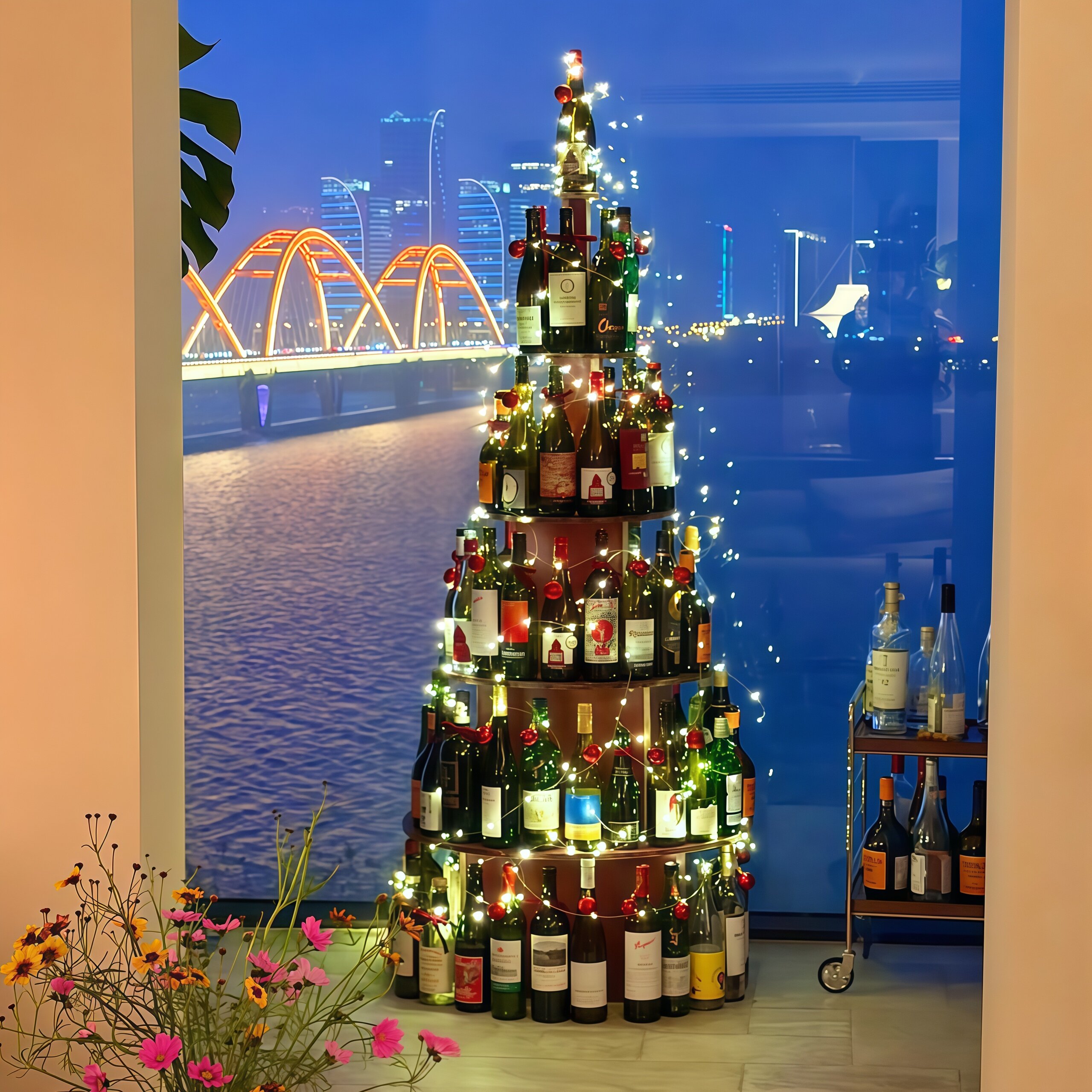 酒瓶圣诞树DIY材料包装饰节日装扮摆件红酒香槟氛围感带灯发光树