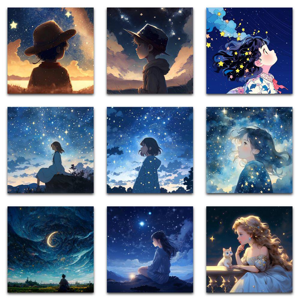 118张星空下的期许贴纸ins风氛围感卡通人物贴画diy手账笔记本