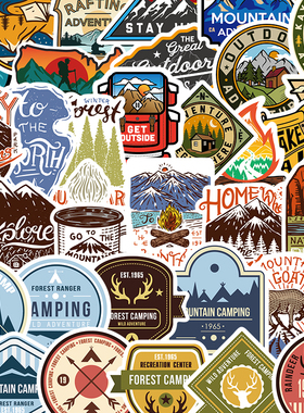 48张卡通户外野营涂鸦贴纸可装饰行李箱笔吉他记本防水