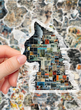 50张艺术动物人物肖像照片pet拼接贴纸潮流创意装饰手账手机壳