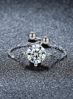 S925纯银人鱼莫桑石戒指女设计感小众轻奢可调节链戒网红爆款饰品