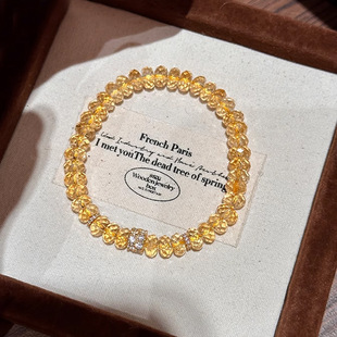 巴西切面天然黄水晶手串女手链轻奢感锆石小蛮腰串珠手饰