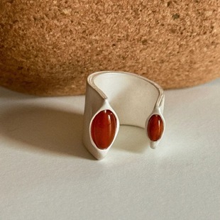 中古风宽面红日戒指女复古高级感时尚 百搭代白磨砂质感宽戒指环