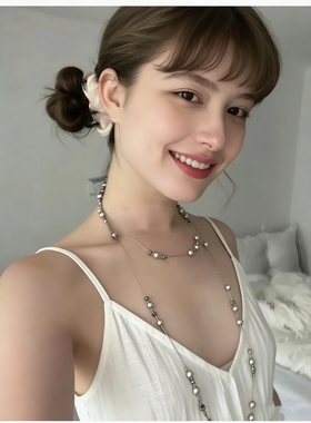 轻奢新款孟子义庆怜同款银灰色珍珠满天星长款项链高级设计颈叠戴