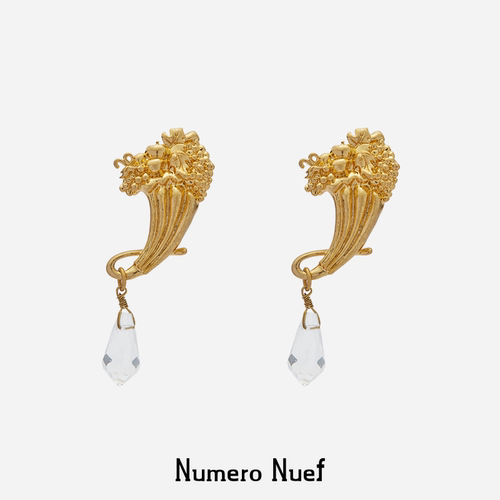 Nuef “Cornucopia”古希腊丰饶之角垂挂水晶复古小众耳钉
