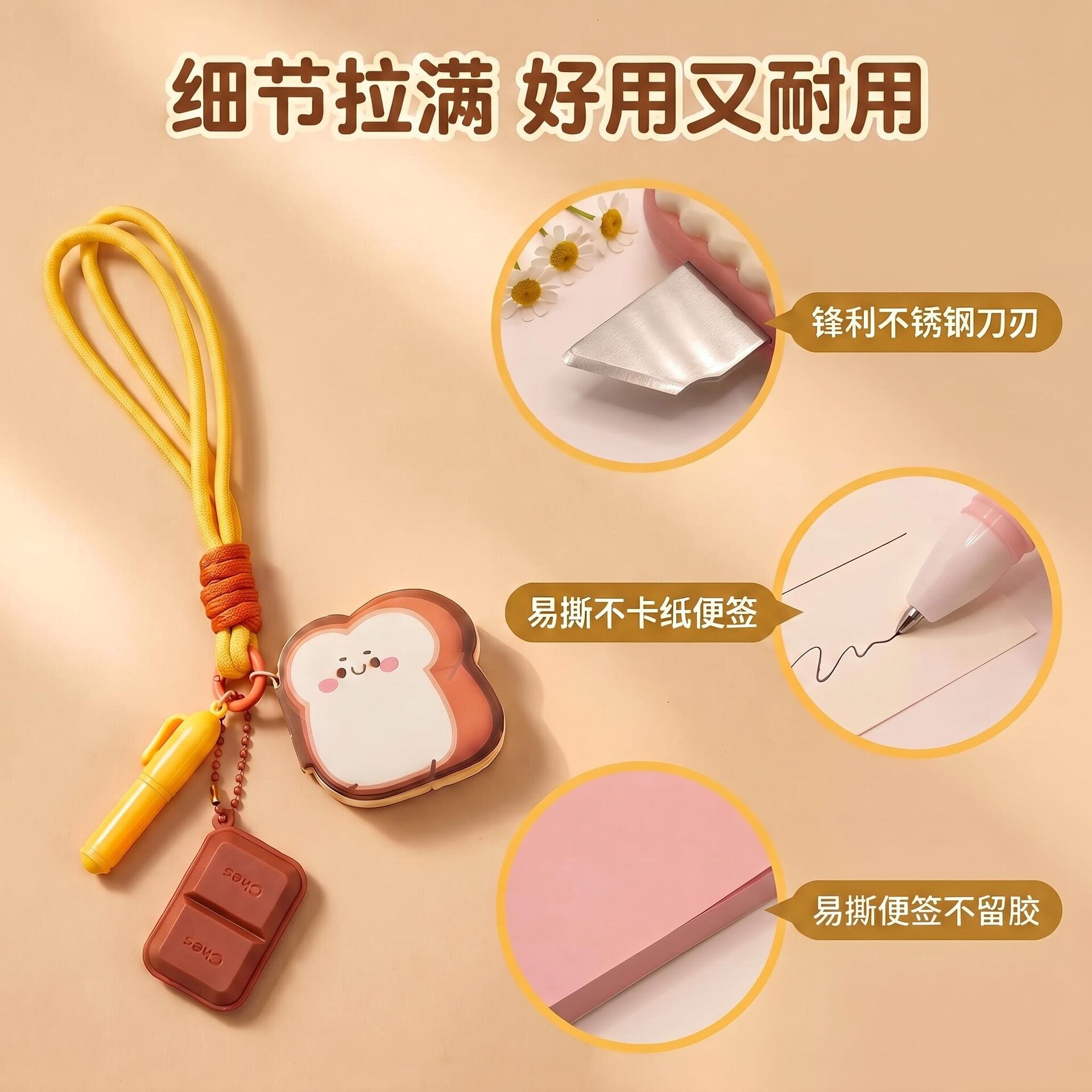 萌趣多功能钥匙链开箱小刀纸笔三合一退件神器便携拆快递工具挂饰