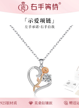 右手等待示爱项链轻奢时尚浪漫气质锁骨链女s925纯银莫桑钻高级感