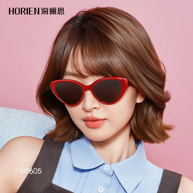 海俪恩2026年新款复古摩登猫眼墨镜女士太阳眼镜男防紫外线N8605