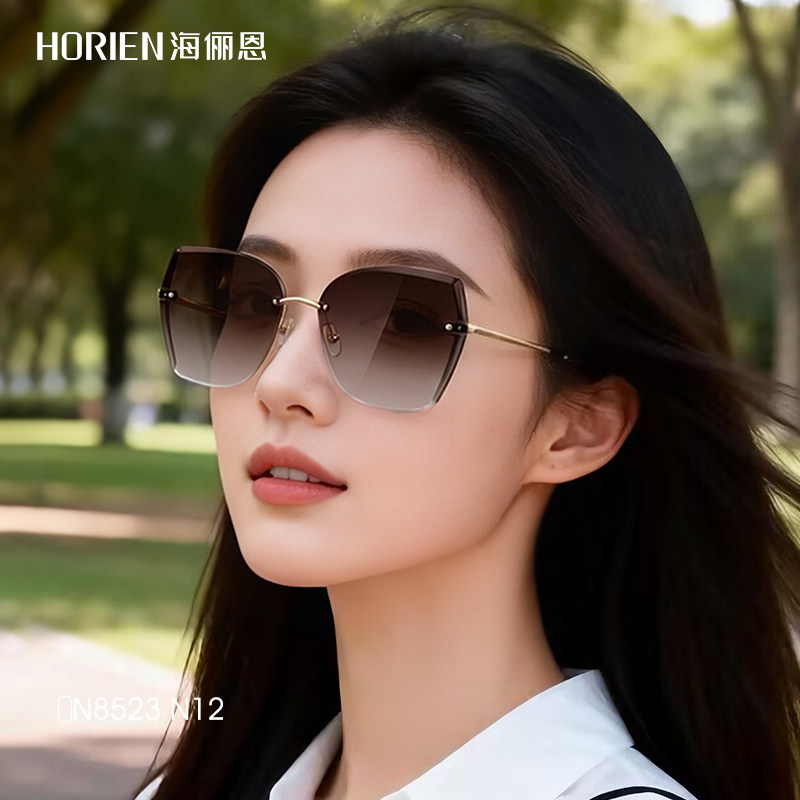 海俪恩2025年新款女士太阳眼镜适合脸大的海边拍照高颜值无框墨镜