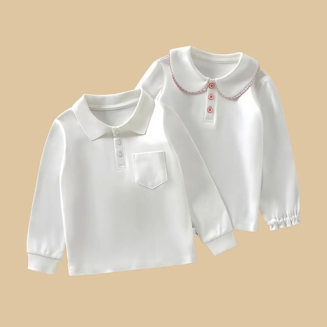 儿童春秋纯色polo衫白色打底衫男女童纯棉衬衫内搭百搭中大童上衣