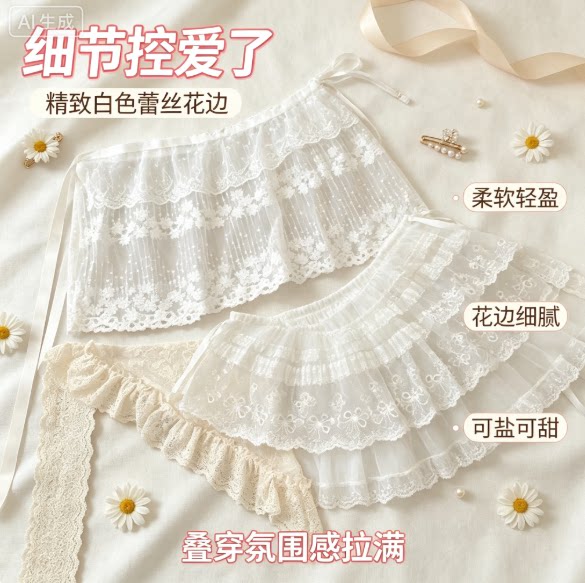女童蕾丝网纱半身裙中童夏季透气网纱短裙子叠穿系带屁帘裙