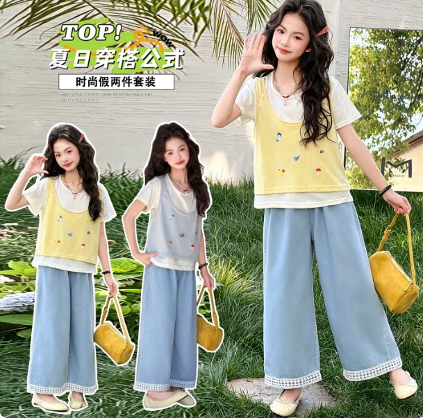 女童天丝牛仔阔腿裤夏季薄款