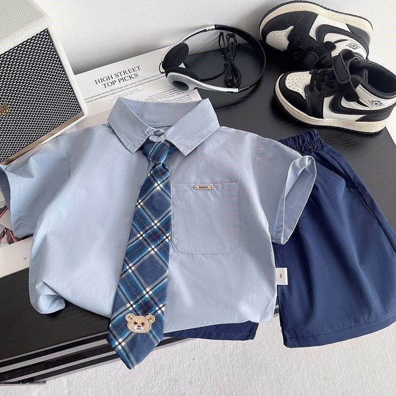 童装男童西装套装夏季2026学院新款短袖衬衫儿童礼服两件套帅气潮