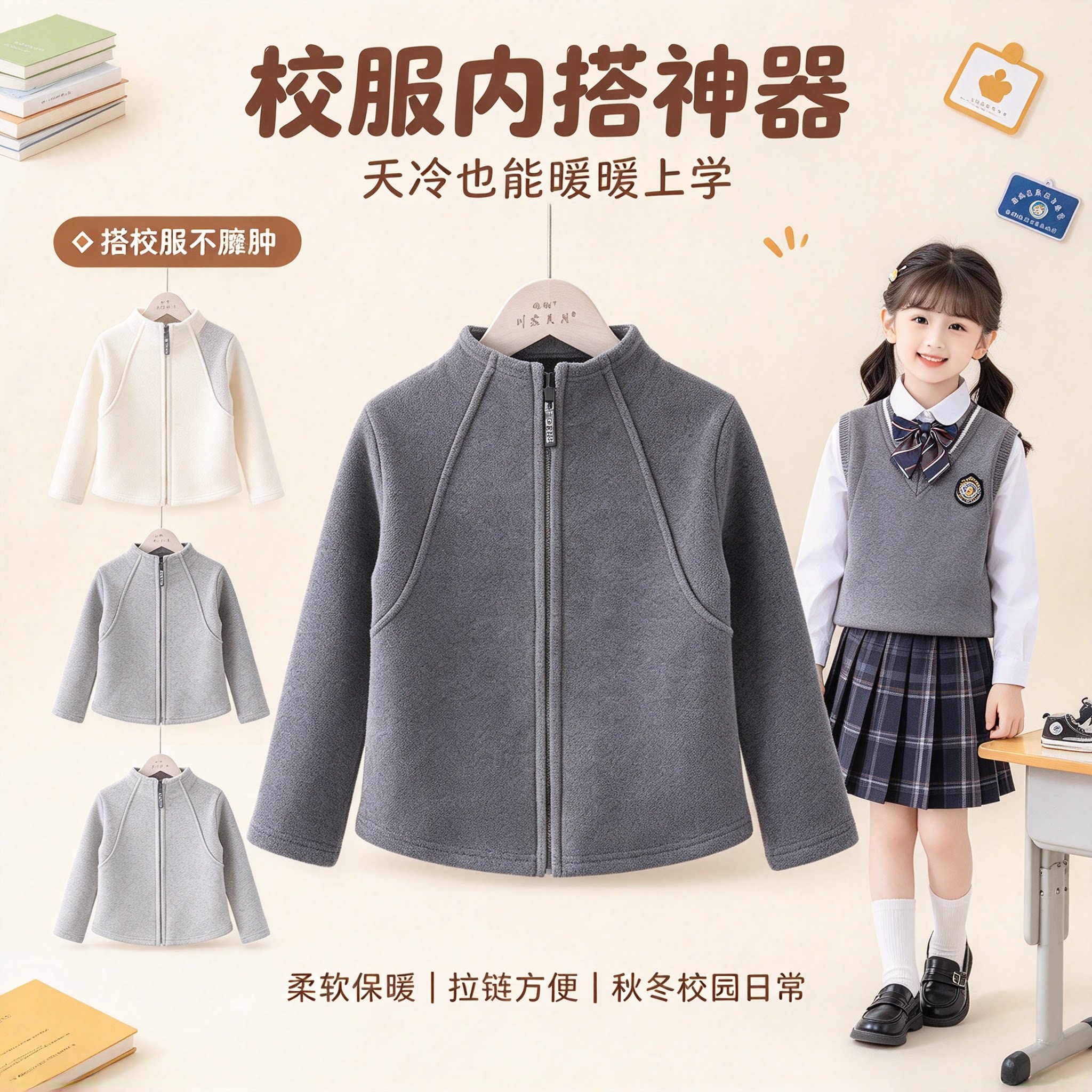 儿童校服秋冬加绒加厚保暖卫衣
