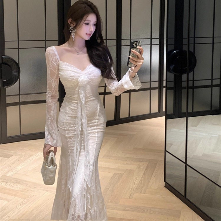 法式蕾丝修身显瘦长袖连衣裙