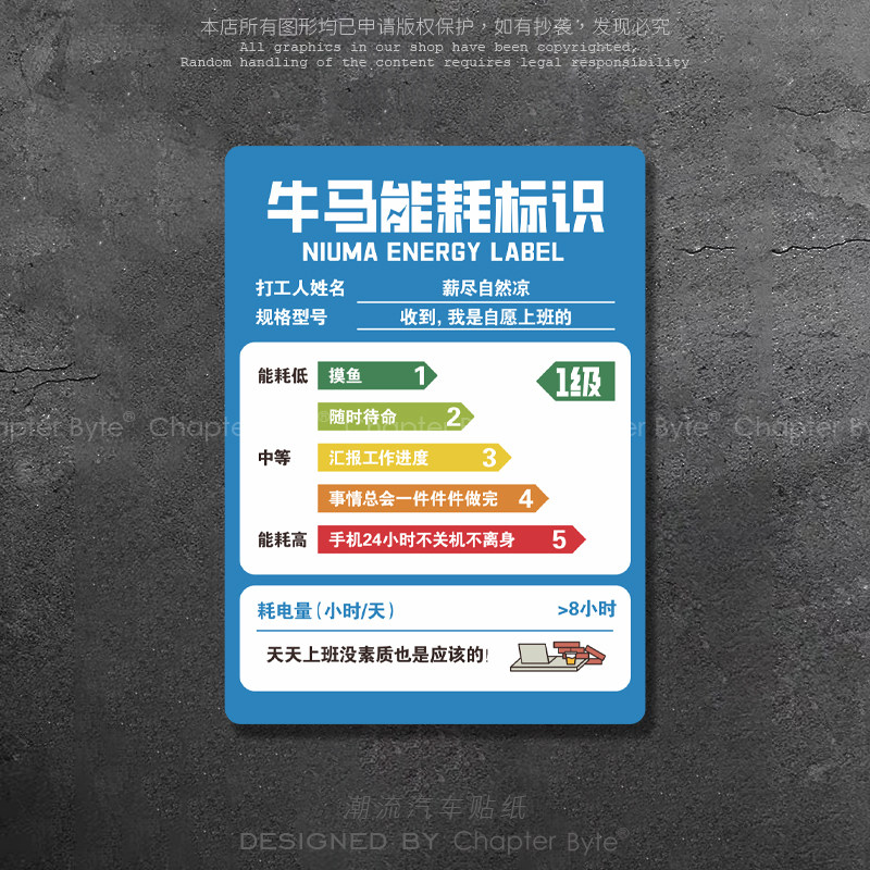 汽车贴纸牛马能耗标识