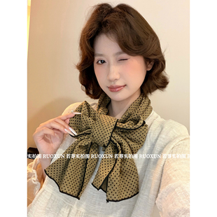 RuoXun2026新款棉波点围巾女春季咖色透气亲肤韩系穿搭氛围感围脖